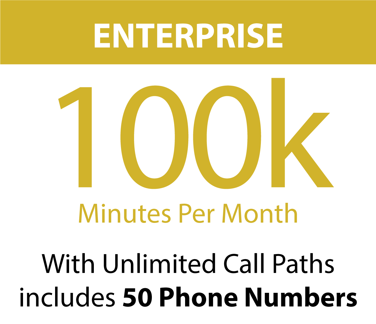 100K minutes per month – With unlimited call paths includes fifty phone numbers