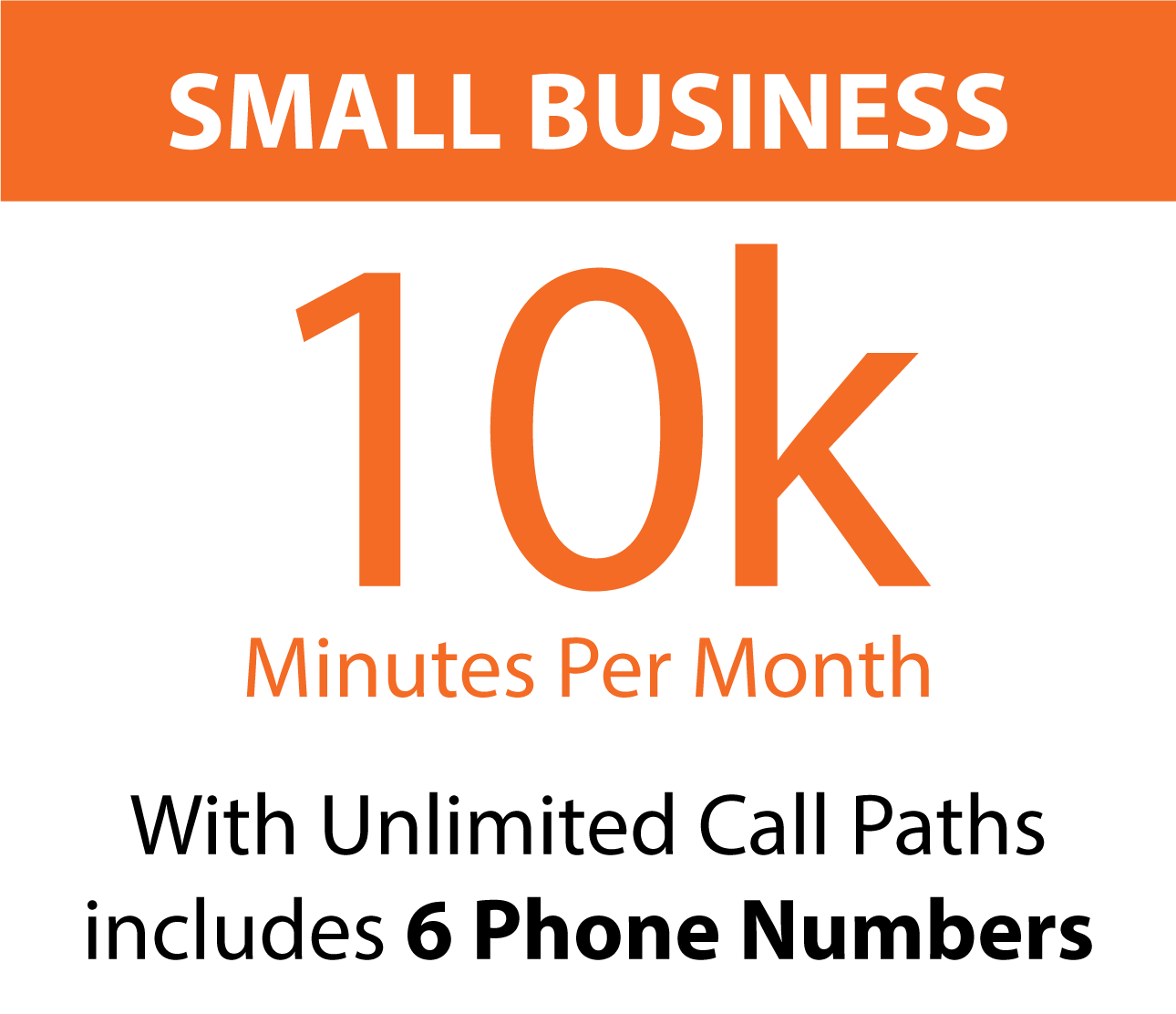 10K minutes per month – With unlimited call paths includes six phone numbers